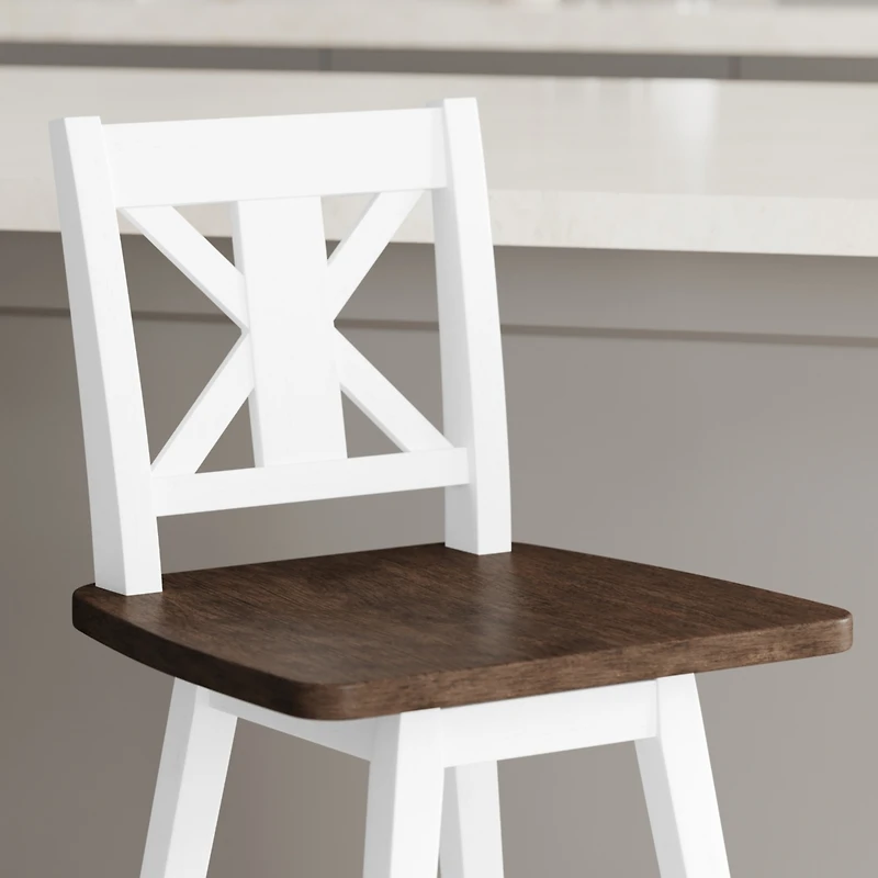 Luther Wooden Modern Farmhouse Swivel Dining Stool With Decorative Carved Back