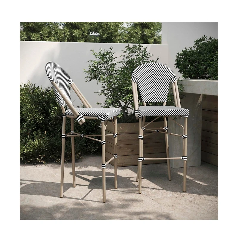 Emma+Oliver Massalia Indoor/Outdoor Bistro Style Bar Stools With Textilene Seat And Metal Frame