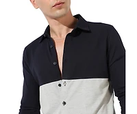 Campus Sutra Men's Navy Blue & Light Grey Contrast Panel Shirt