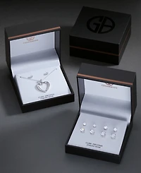 Giani Bernini 2-Pc. Set Cubic Zirconia Open Heart Pendant Necklace & Solitaire Stud Earrings in Sterling Silver, Created for Macy's