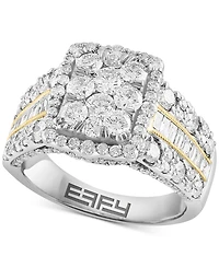 Effy Emerald Shaped Halo Cluster Ring (2-1/3 ct. t.w.) in 14k Two-Tone Gold