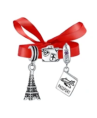 Bling Jewelry Paris Eiffel Tower Luggage Passport Plane Dangle Charm Bead Sterling Silver