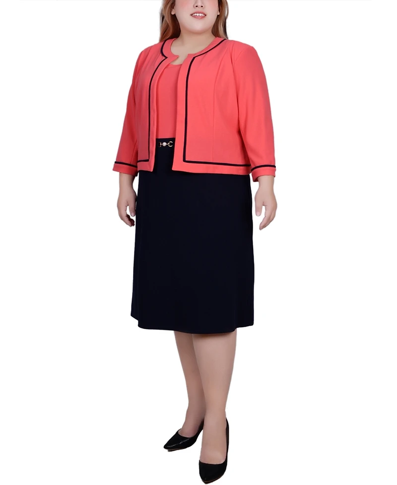 Ny Collection Plus Size 3/4 Sleeve Dress, 2 Piece Set