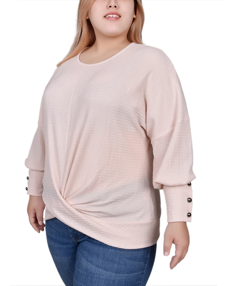 Ny Collection Plus Long Sleeve Textured Knit Top