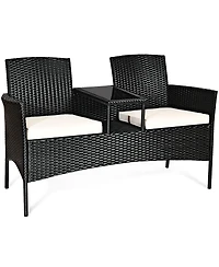 Wicker Patio Conversation Furniture Set with Removable Cushions and Table