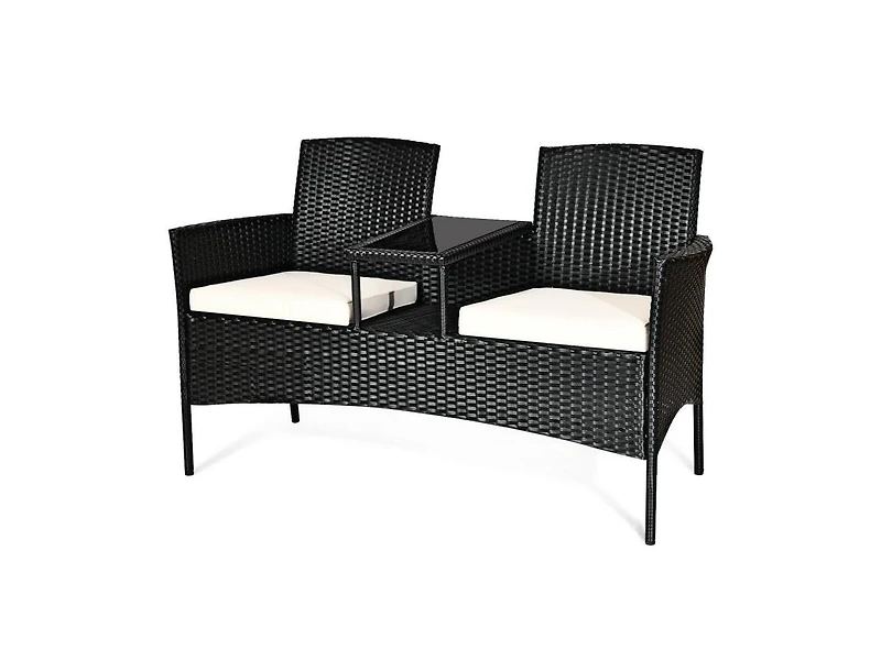 Wicker Patio Conversation Furniture Set with Removable Cushions and Table