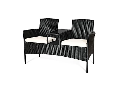 Wicker Patio Conversation Furniture Set with Removable Cushions and Table