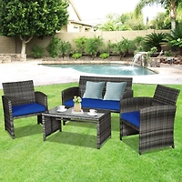 Slickblue 4 Pcs Patio Rattan Furniture Set Top Sofa With Glass Table