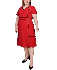 Ny Collection Plus Short Sleeve Piped Detail Dress