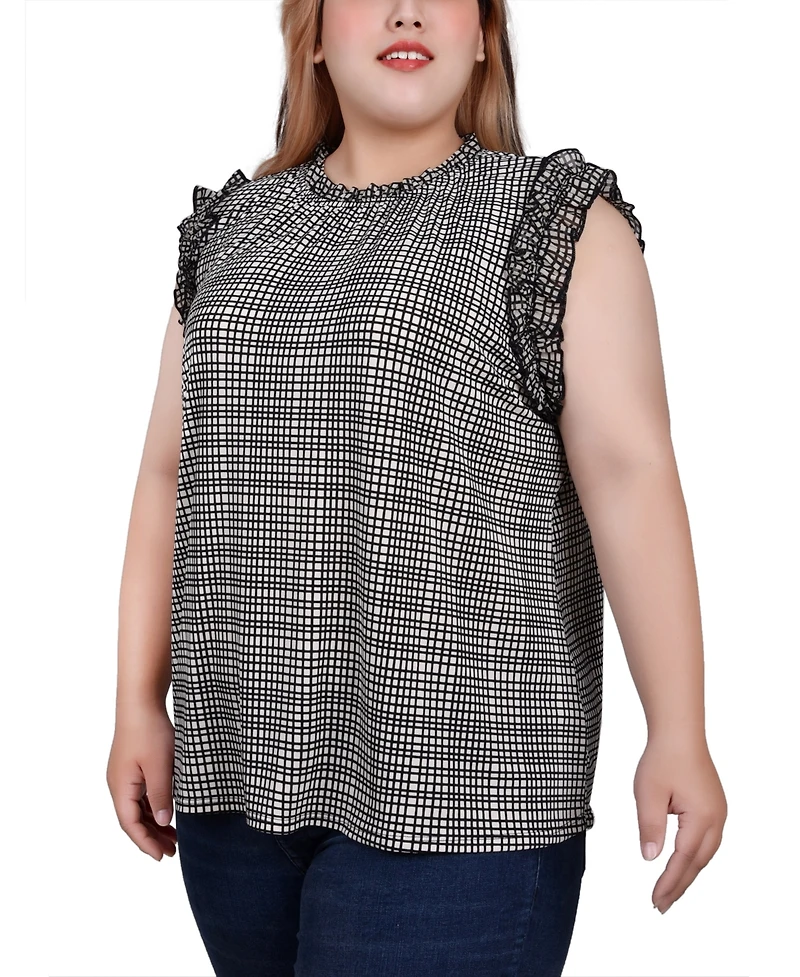 Ny Collection Plus Size Sleeveless Crepe Top with Chiffon Ruffles
