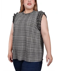 Ny Collection Plus Size Sleeveless Crepe Top with Chiffon Ruffles