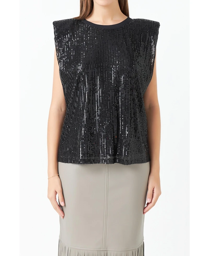 Women's Sequin Shoulder Pad Top