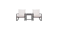3 Pcs Patio Rocking Wicker Bistro Set Outdoor Rattan w/ Beige Cushion