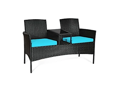 Wicker Patio Conversation Furniture Set with Removable Cushions and Table