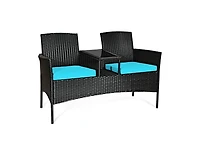Wicker Patio Conversation Furniture Set with Removable Cushions and Table