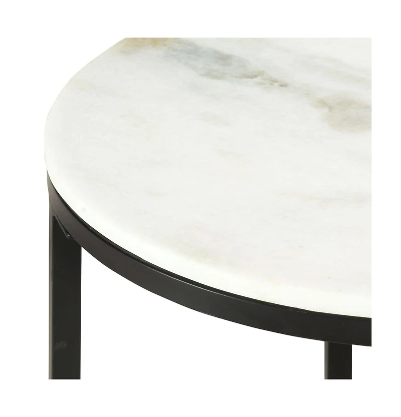 Coffee Table White and Black ˜19.7" Real Solid Marble