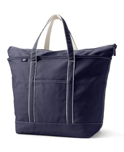 Lands End Extra Large 5 Pocket Zip Top Canvas Tote Bag