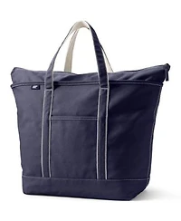Lands End Extra Large 5 Pocket Zip Top Canvas Tote Bag