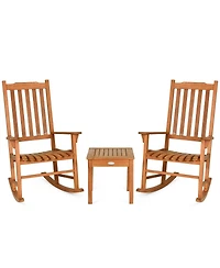 3 Pieces Eucalyptus Rocking Chair Set with Coffee Table