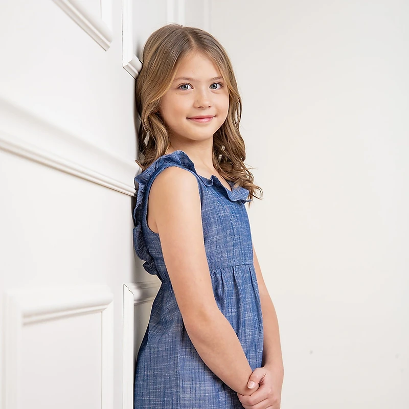 Hope & Henry Girls' Sleeveless Ruffle Neck Jumpsuit