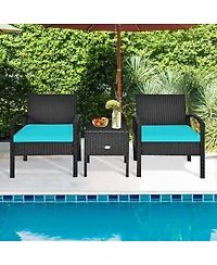 3 Piece Pe Rattan Wicker Sofa Set with Washable and Removable Cushion for Patio