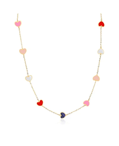 The Lovery Multicolored Mixed Heart Station Necklace 14K Gold