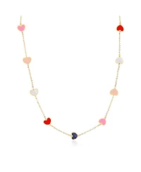 The Lovery Multicolored Mixed Heart Station Necklace 14K Gold