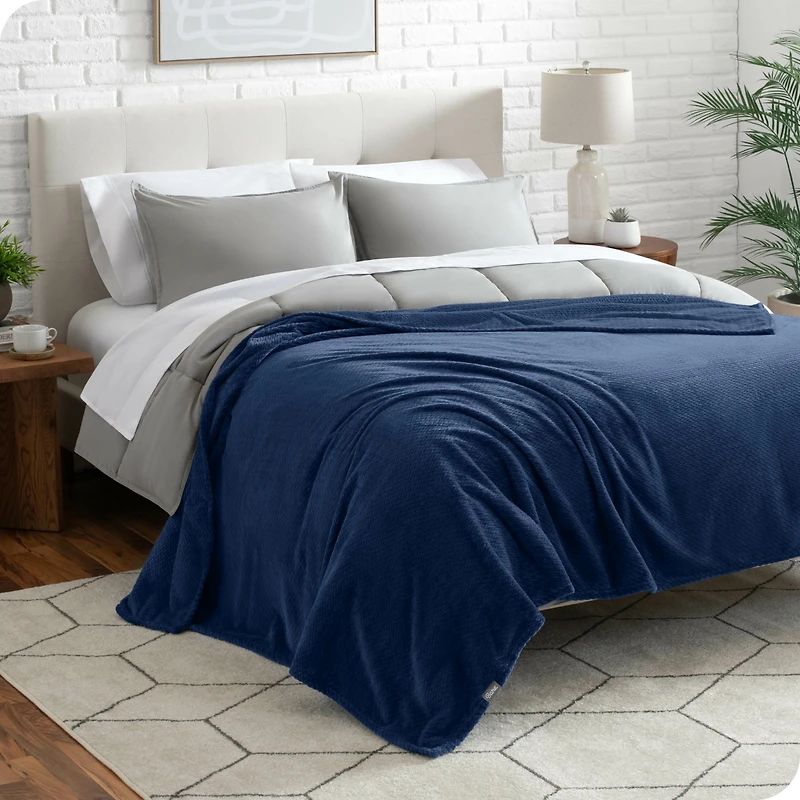 Bare Home Textured Micro plush Fleece Full/Queen Blanket