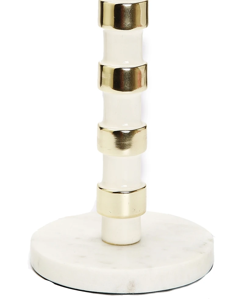 Classic Touch Gold-Tone Taper Candle Holder on Marble Base, 12" H