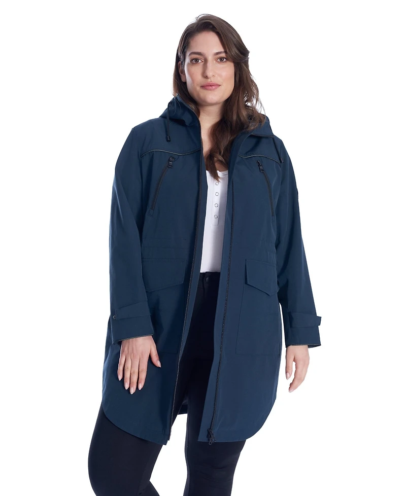Women'S Plus Rain - Weather Resistant Raincoat With Drawstring Hood