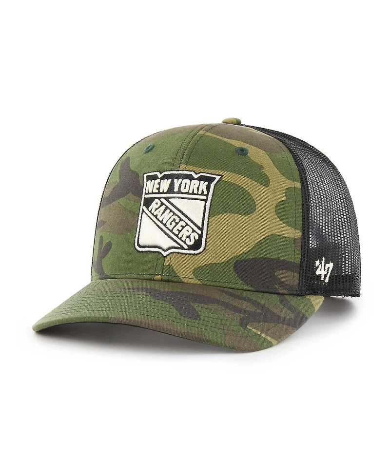 Men's '47 Brand Camo, Black New York Rangers Trucker Snapback Hat
