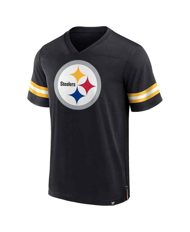 Men's Fanatics Black Pittsburgh Steelers Jersey Tackle V-Neck T-shirt