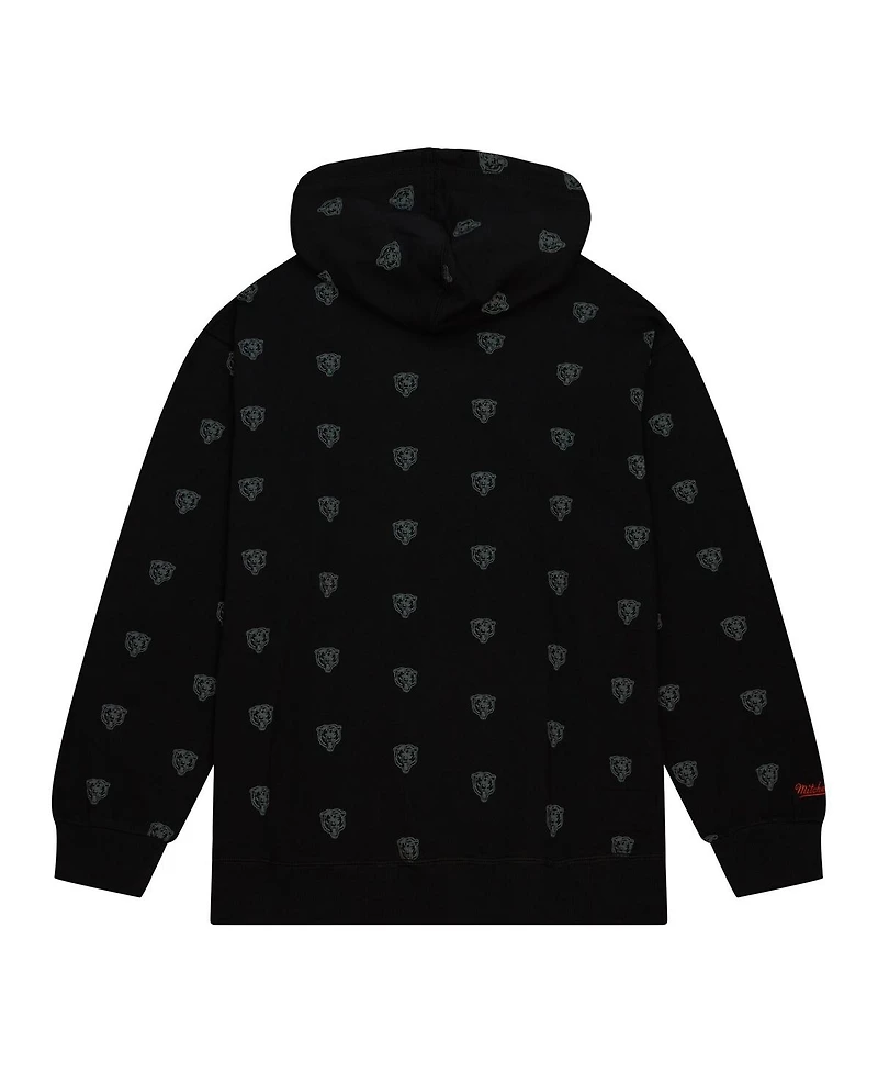 Men's Mitchell & Ness Black Chicago Bears Allover Print Fleece Pullover Hoodie