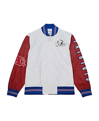 Men's Mitchell & Ness White Distressed New England Patriots Team Burst Warm-Up Full-Zip Jacket