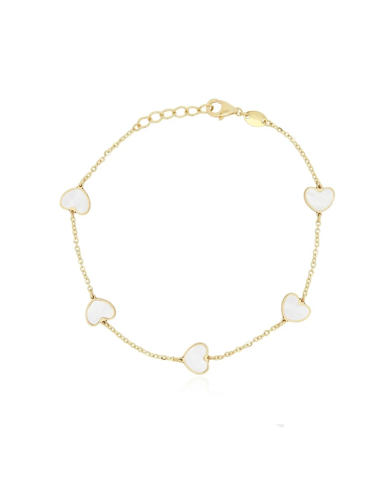 The Lovery Mother of Pearl Heart Station Bracelet 14K Gold