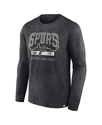 Men's Fanatics Heather Charcoal Distressed San Antonio Spurs Front Court Press Snow Wash Long Sleeve T-shirt