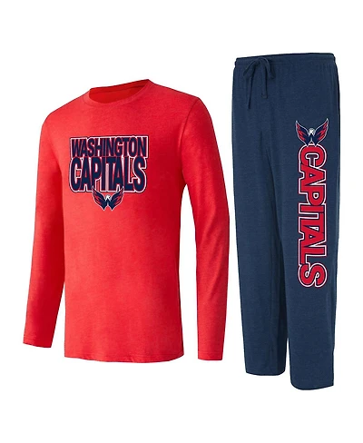 Men's Concepts Sport Navy, Red Washington Capitals Meter Long Sleeve T-shirt and Pants Sleep Set