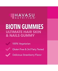 Biotin Gummies, Hair, Skin & Nail Supplement, Strawberry Flavor, Havasu Nutrition, 90ct