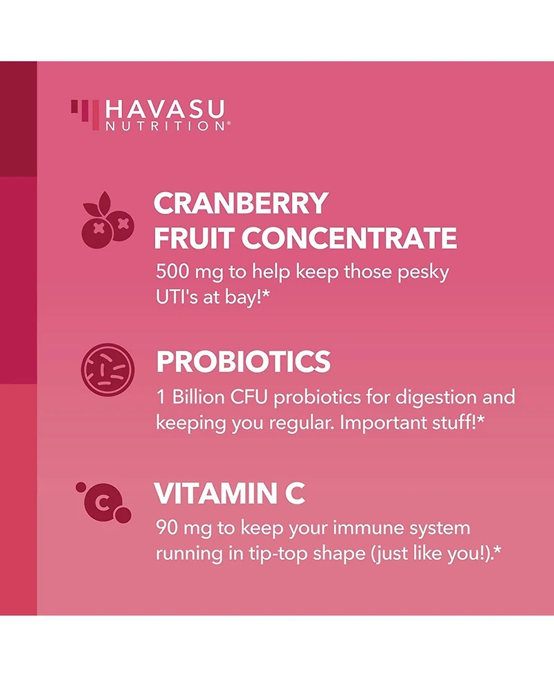 Cranberry Supplement Probiotic Chewable Gummies | Probiotics for Women with 1 Billion Cfu Gut Health Supplements | Immune Health, Vaginal Health, and