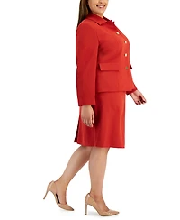 Le Suit Plus Size Crepe Wing-Collar Jacket & Slim Skirt Suit