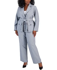 Le Suit Plus Size Belted Safari Jacket Pantsuit