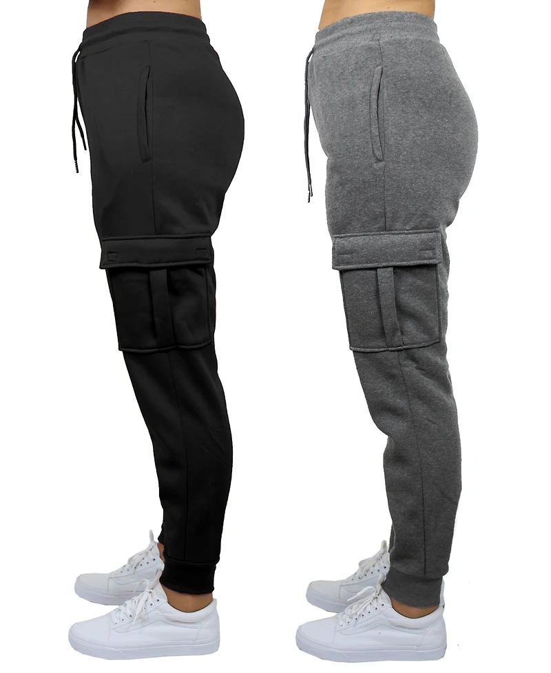 Galaxy By Harvic Women's Heavyweight Loose Fit Fleece Lined Cargo Jogger Pants Set, 2 Pack