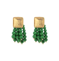 Sohi Women's Green Beaded Cluster Drop Earrings