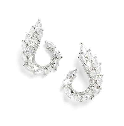 Sohi Women's Silver Embellished Cluster Drop Earrings