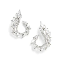 Sohi Women's Silver Embellished Cluster Drop Earrings
