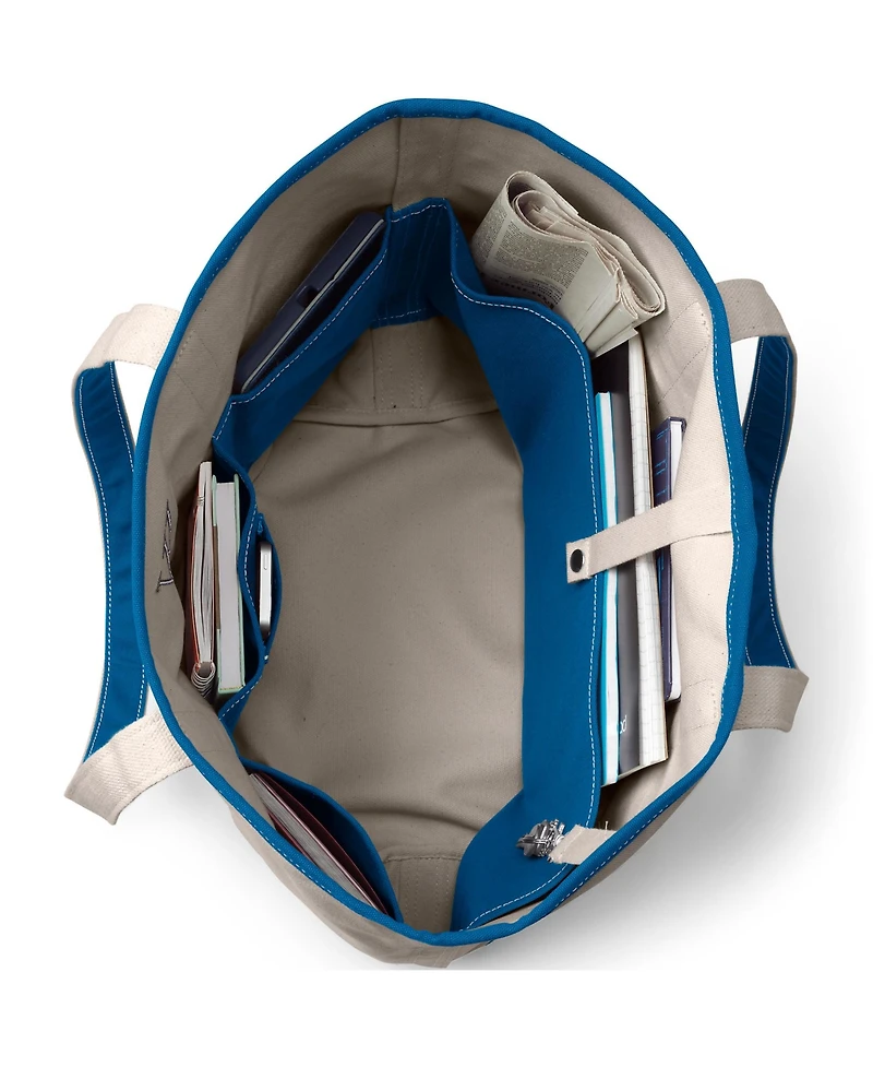 Lands' End Natural 5 Pocket Open Top Long Handle Canvas Tote Bag