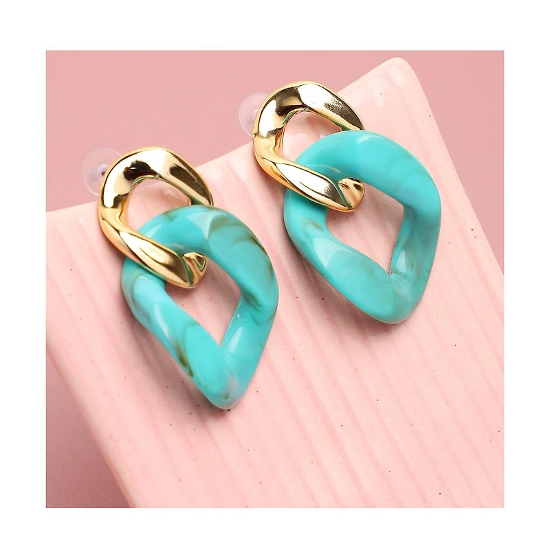 Sohi Women's Green Chain-link Drop Earrings
