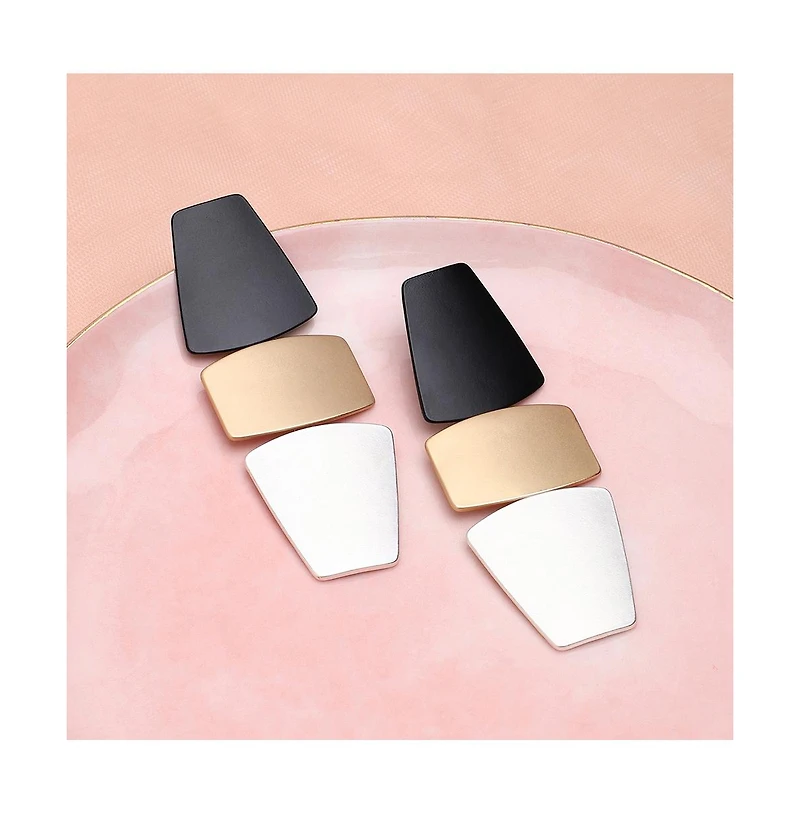 Sohi Women's Black Geometric Drop Earrings