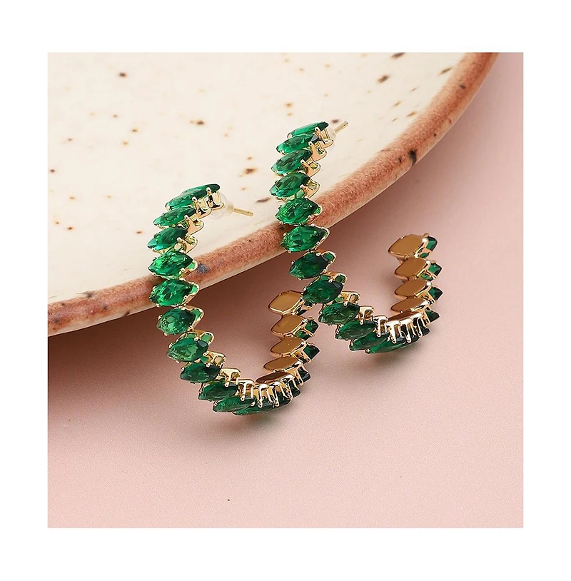 Sohi Women's Green Embellished Hoop Earrings
