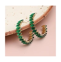 Sohi Women's Green Embellished Hoop Earrings